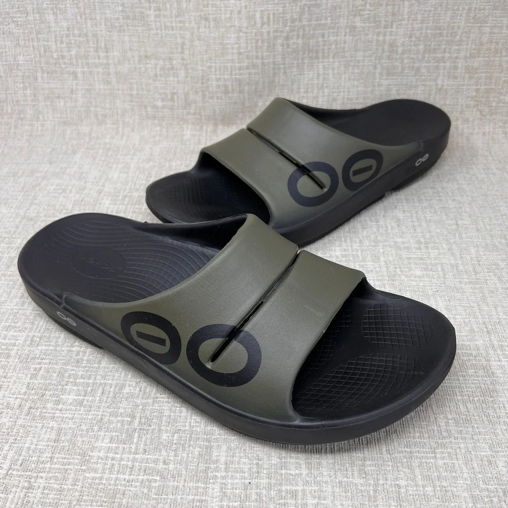 OOFOS OOahh Sport Recovery Slides Men 12 Women 14 Tactical Green Comfort Sporty